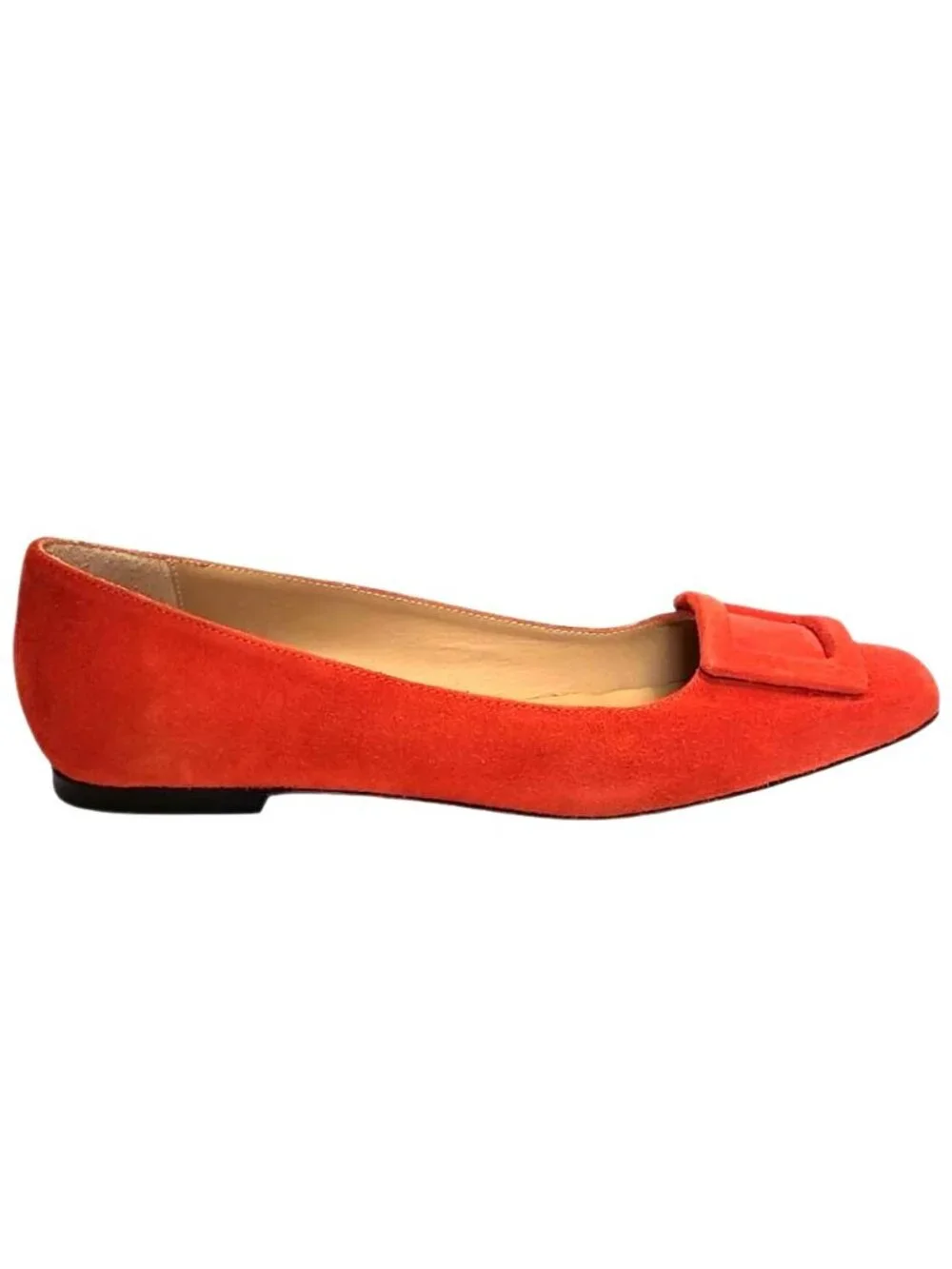 Ann Mashburn Buckle Shoe Suede Minimalist Square Toe Flats